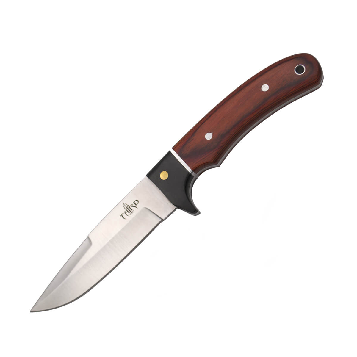 Cuchillo de caza con mango de madera de pakka y hoja de acero 440...