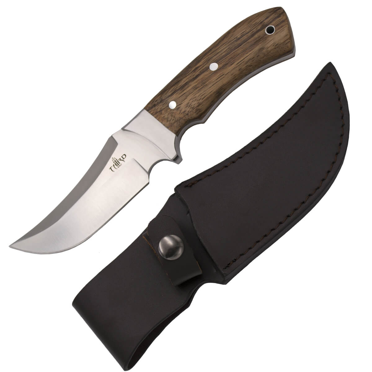 Cuchillo de caza enterizo con hoja de 12 cm y mango de madera de zebrano con virola inox