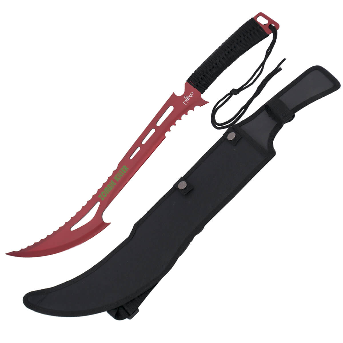Machete Zombie Killer con hoja roja de 44 cm y puño de color negro