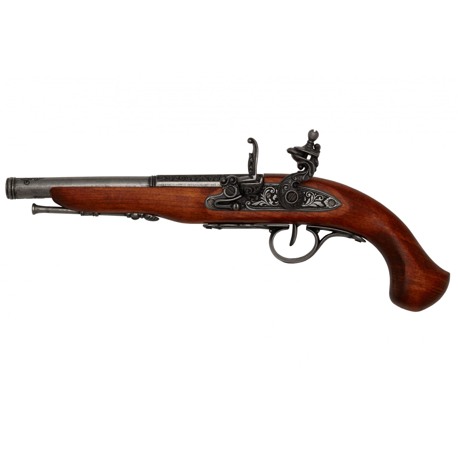 Pistola de chispa zurda siglo XVIII fabricada de madera y metal