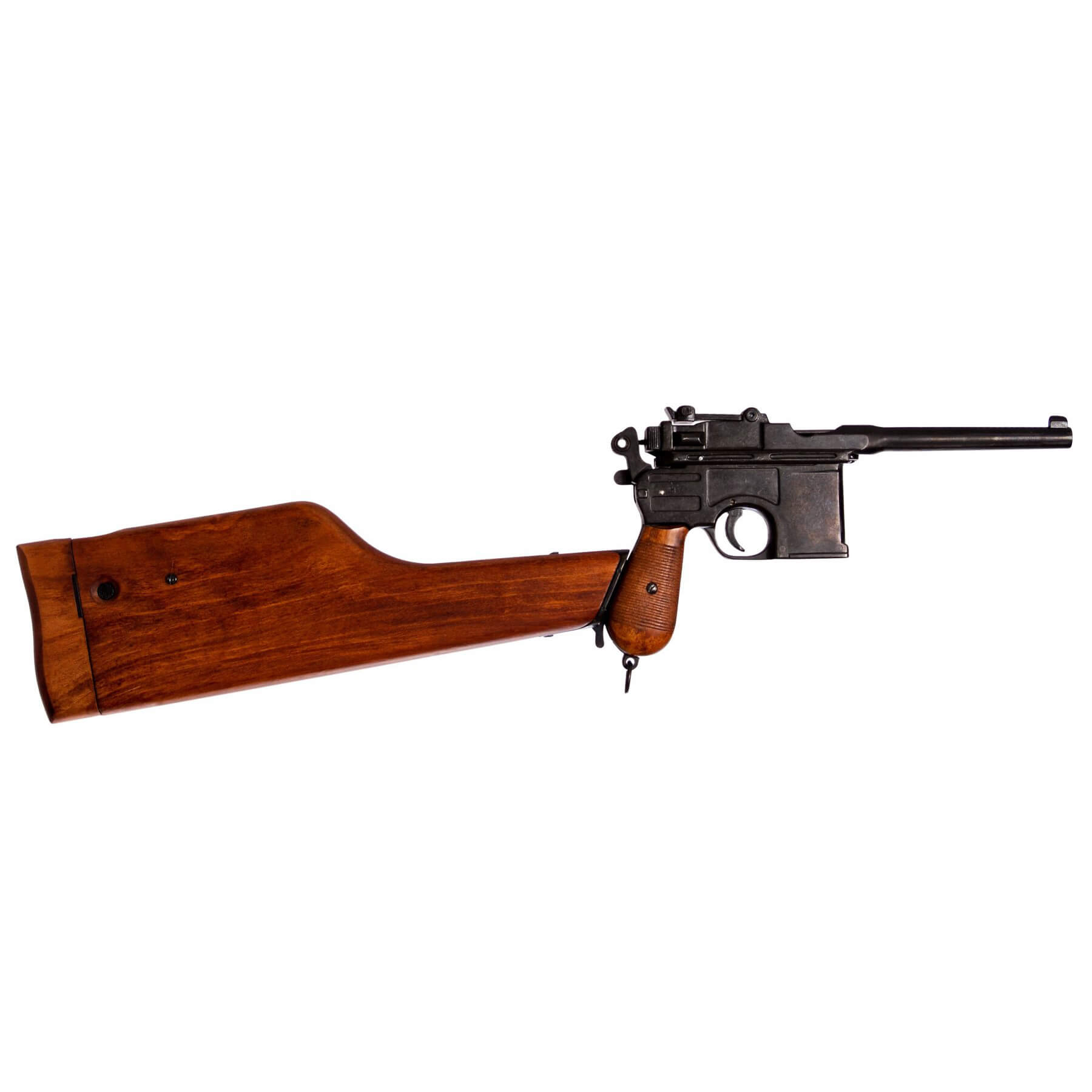 Pistola C96, Alemania 1896 fabricada en metal con cachas y funda-culata de madera
