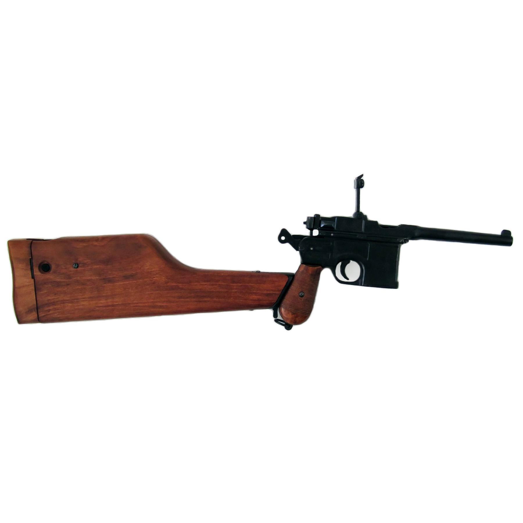 Pistola C96, Alemania 1896 fabricada en metal con cachas y funda-culata de madera