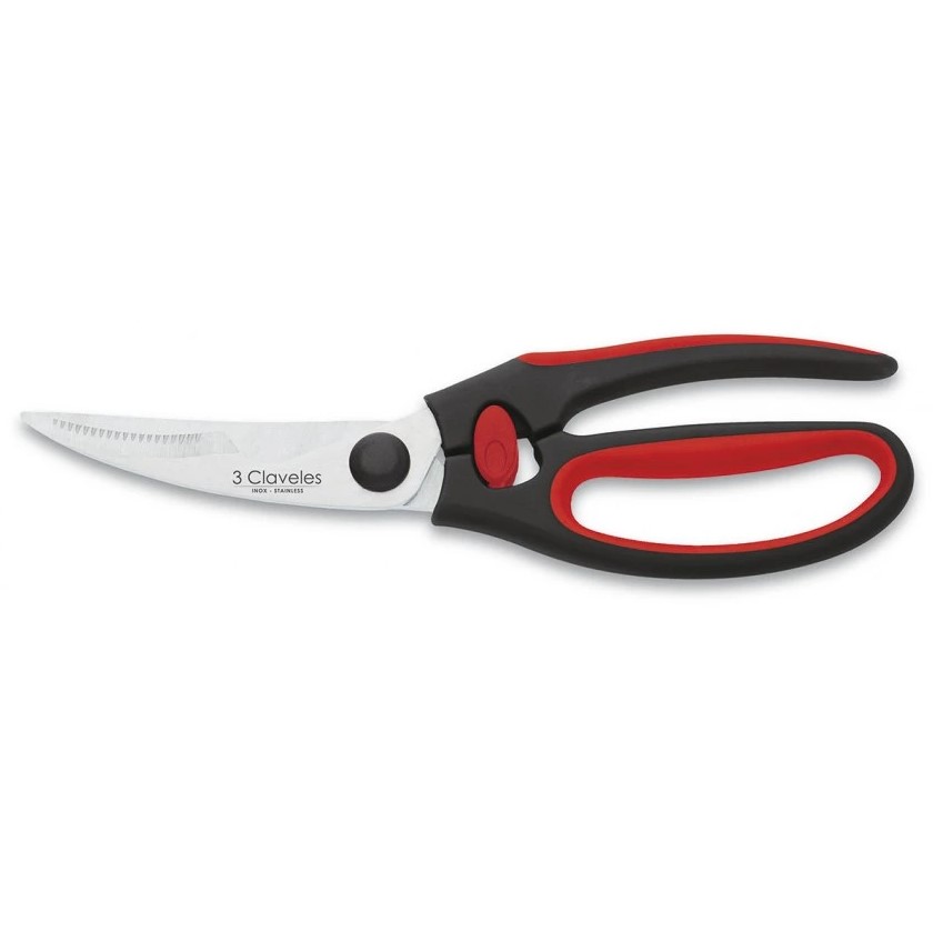 Tijera trincha aves con mango soft grip rojo 3 Claveles de 24 cm