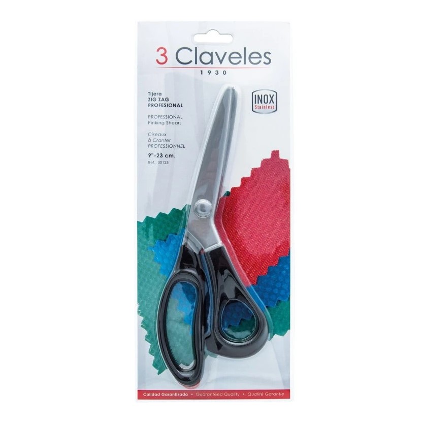 Tijeras zig zag profesionales de 23 cm con mango de nylon negro 3 Claveles