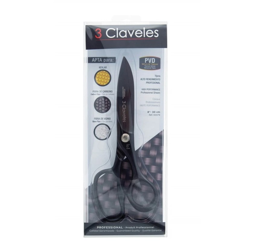 Tijeras de alto rendimiento de 20 cm de PVD nitruro de titanio negro con filo microdentado 3 Claveles