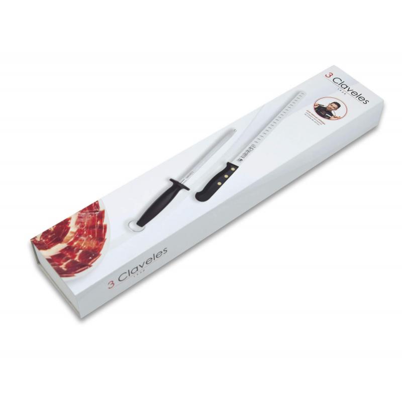 Set Cuchillo salmonero y chaira con mango de polioximetileno