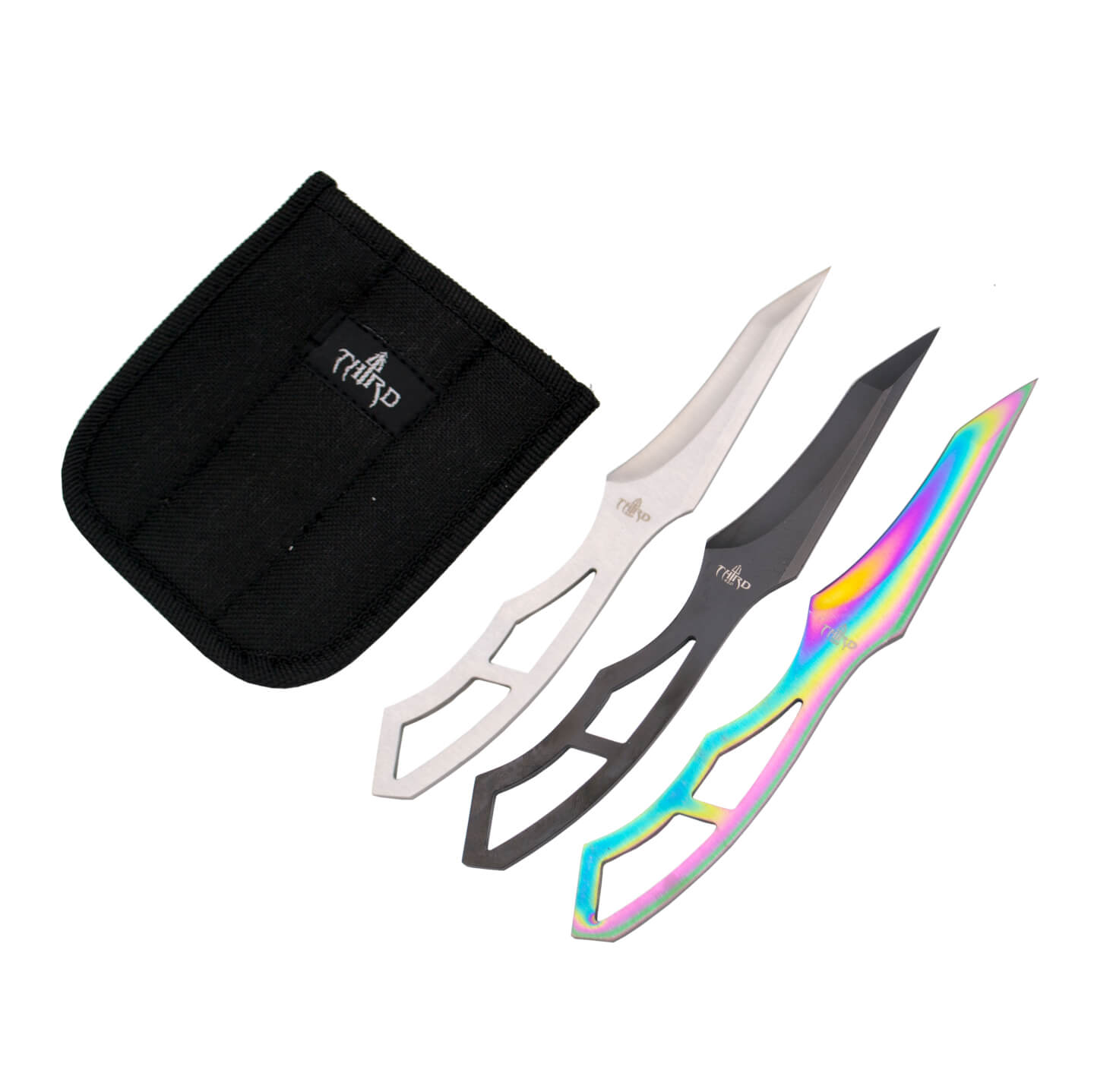 Set de 3 cuchillos lanzadores de distintos colores con hoja de 8....