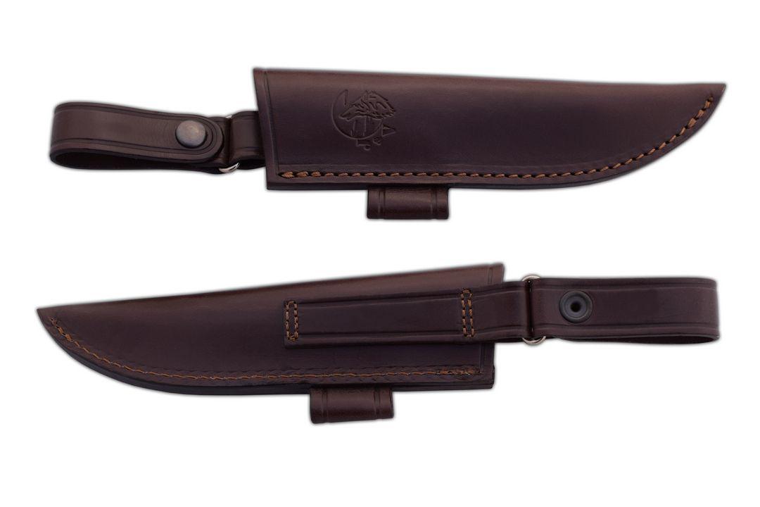 JV Ibex cuchillo de caza con mango de madera de abedul y funda de piel