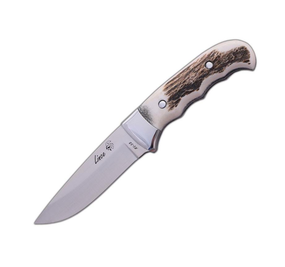 JV Lince cuchillo de caza con mango de asta de ciervo y hoja de 1...
