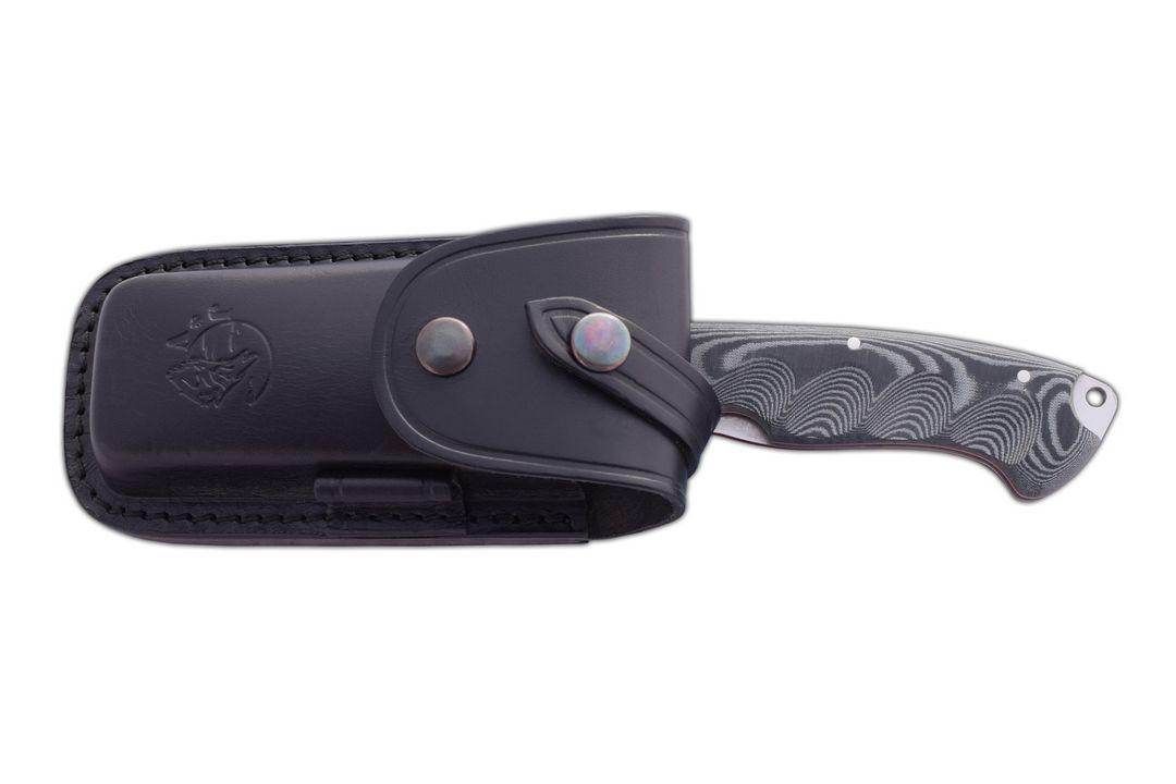 JV Navaja Cartago con mango de micarta negra y funda de piel