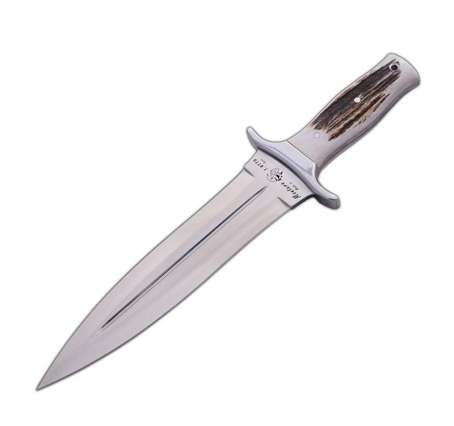JV Montero Cuchillo de caza con mango de asta de ciervo y hoja de...