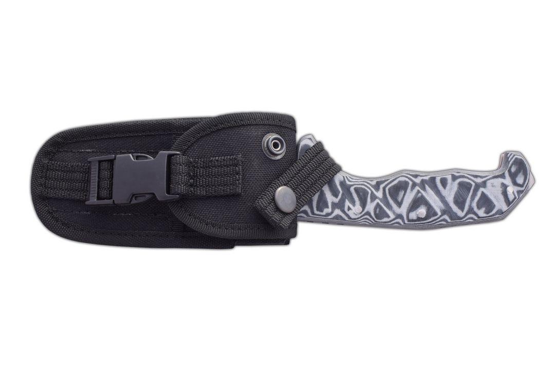 JV Raptor navaja bushcraft con hoja tracker y mango de micarta gris funda cordura multiposición