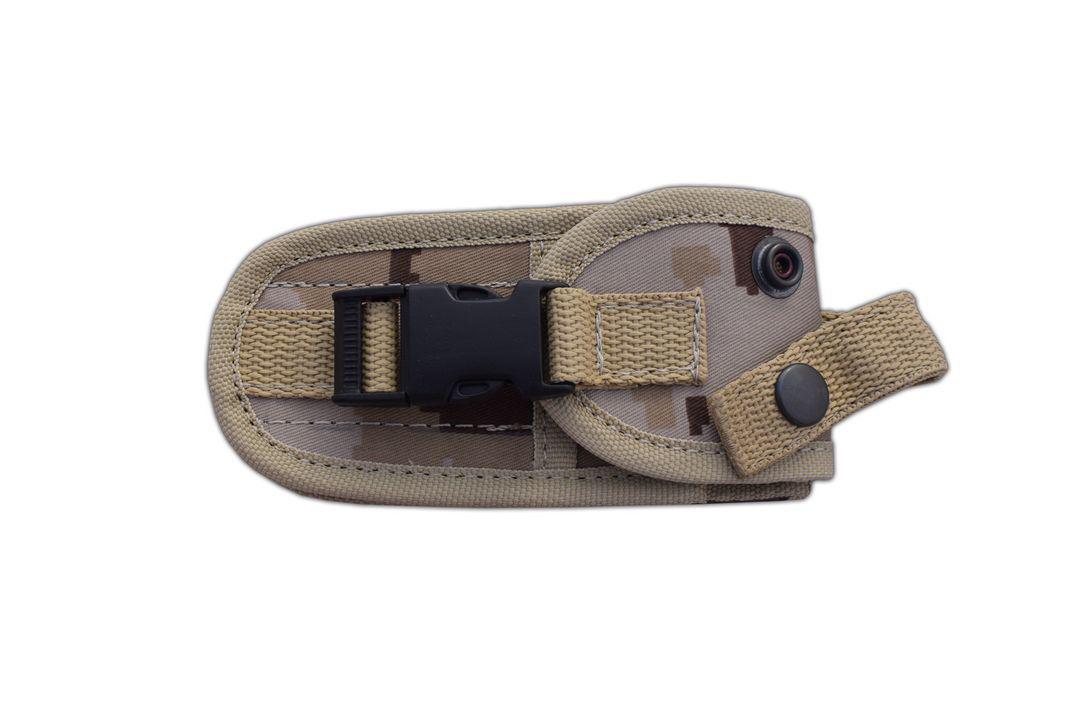 JV Raptor navaja bushcraft con hoja tracker y mango de micarta camo funda cordura multiposición