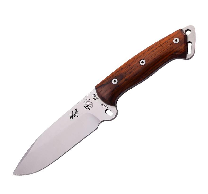Cuchillo J&V Wolf con mango de madera de cocobolo y funda de piel