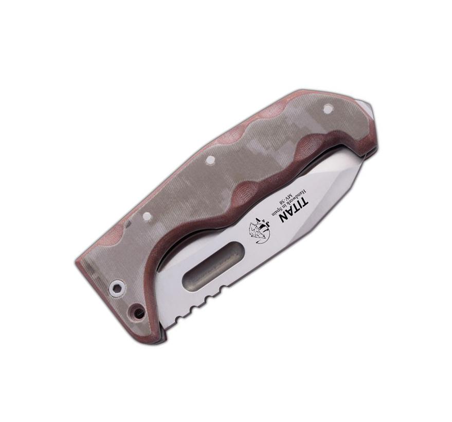 Navaja JV Titan Micarta camo pixel con funda cordura económica