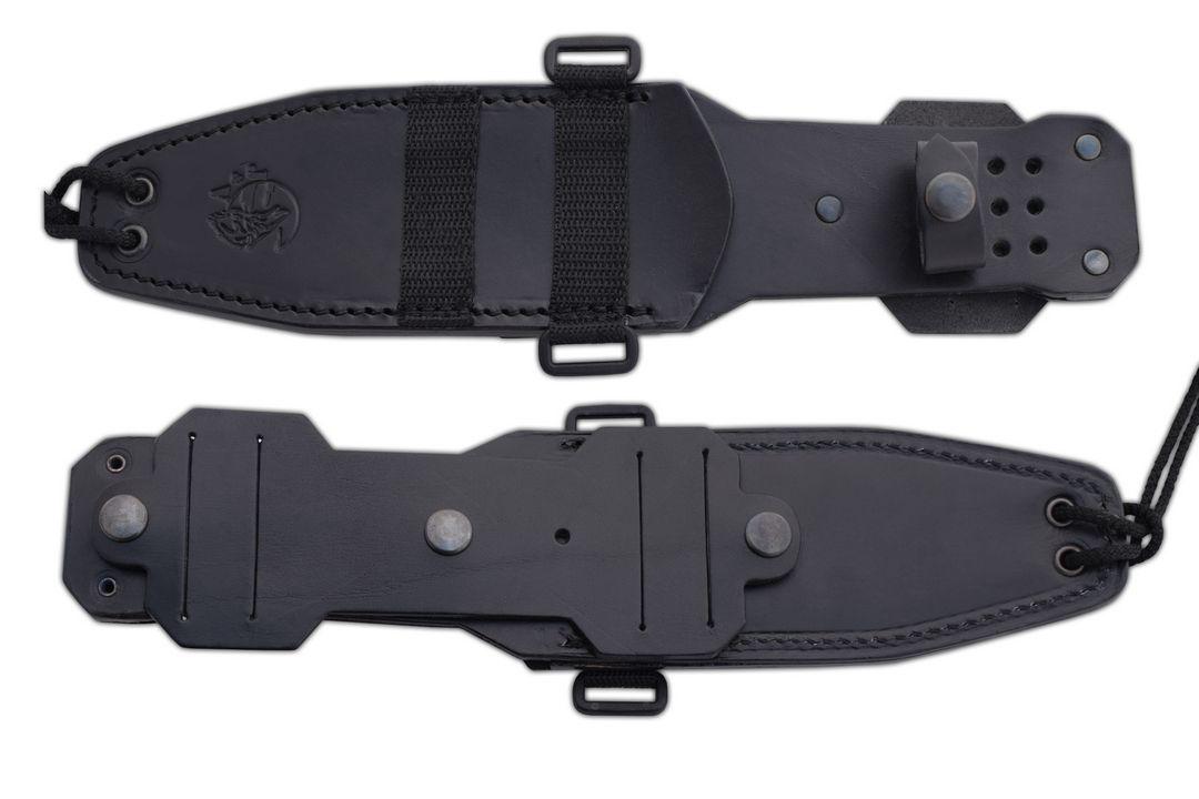 Cuchillo J&V Wolf con mango de micarta negra y funda de piel