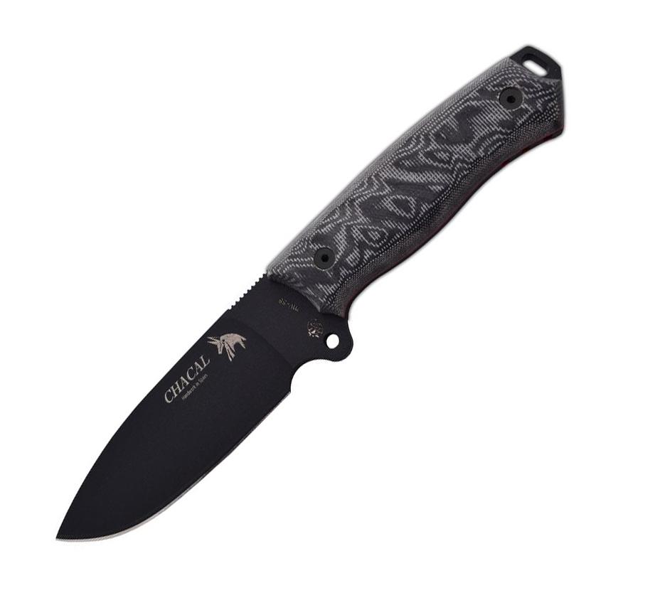 JV Chacal cuchillo bushcraft con mango de micarta negra y hoja ne...
