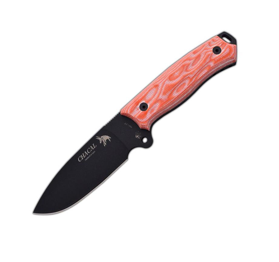 JV Chacal cuchillo bushcraft con mango de micarta naranja y hoja ...