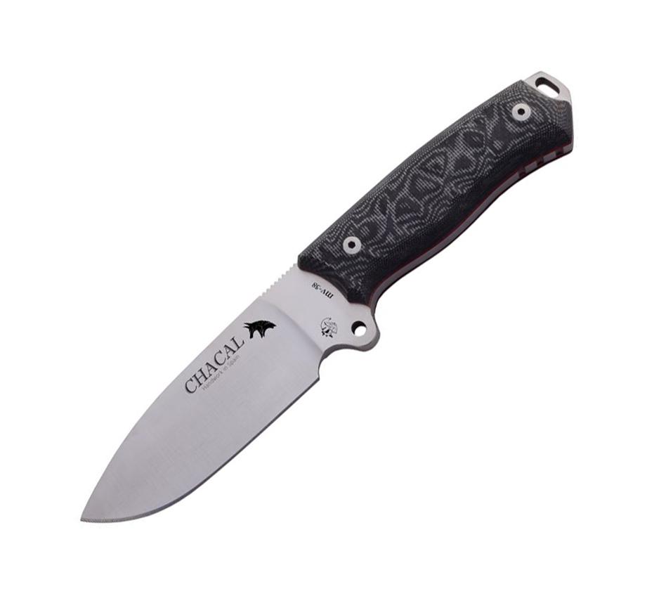 JV Chacal cuchillo bushcraft con mango de micarta negra y funda d...