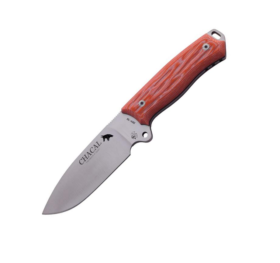 JV Chacal cuchillo bushcraft con mango de micarta naranja y funda...