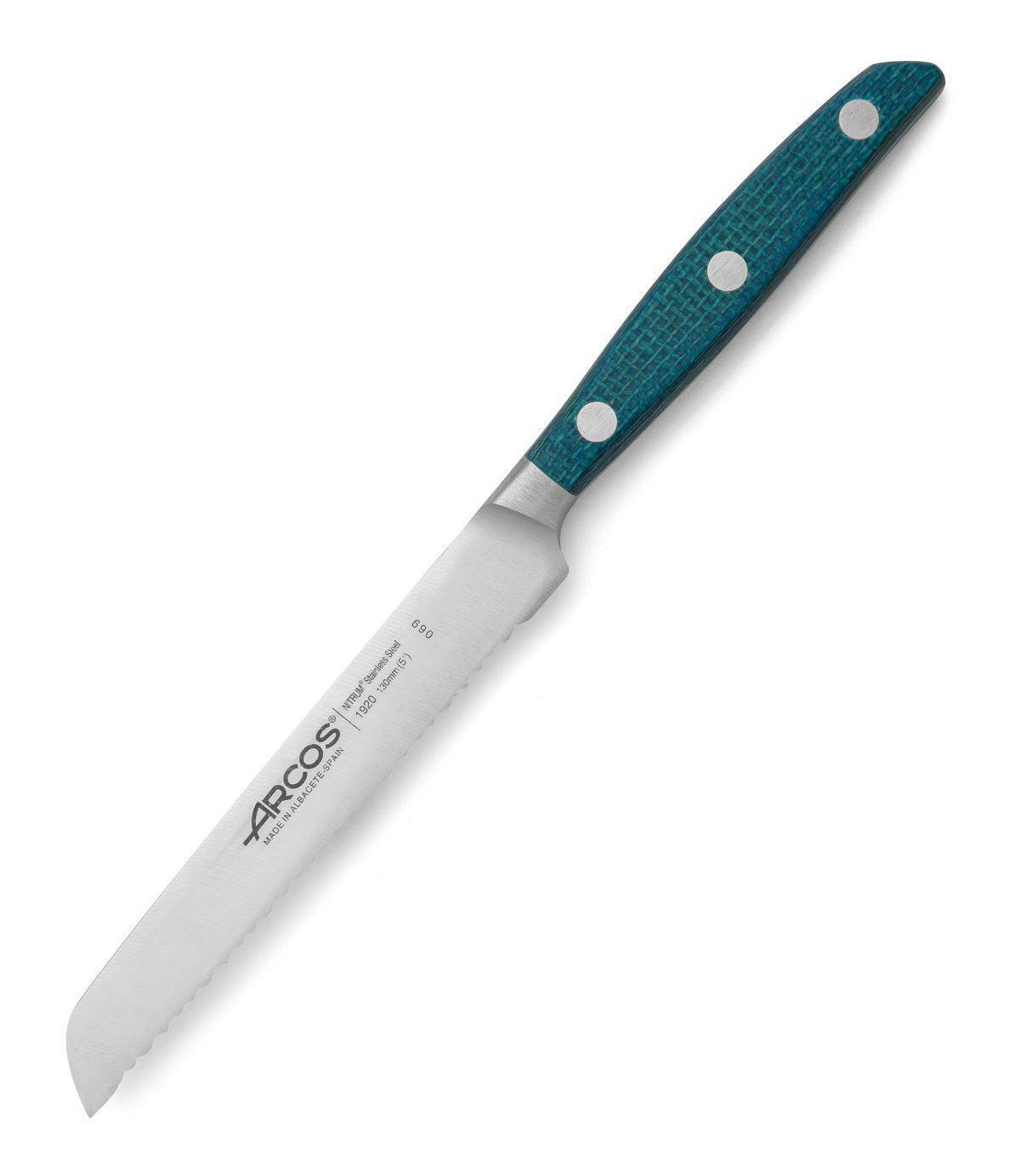 Cuchillo tomatero 130 mm Arcos Brooklyn con mango de micarta azul