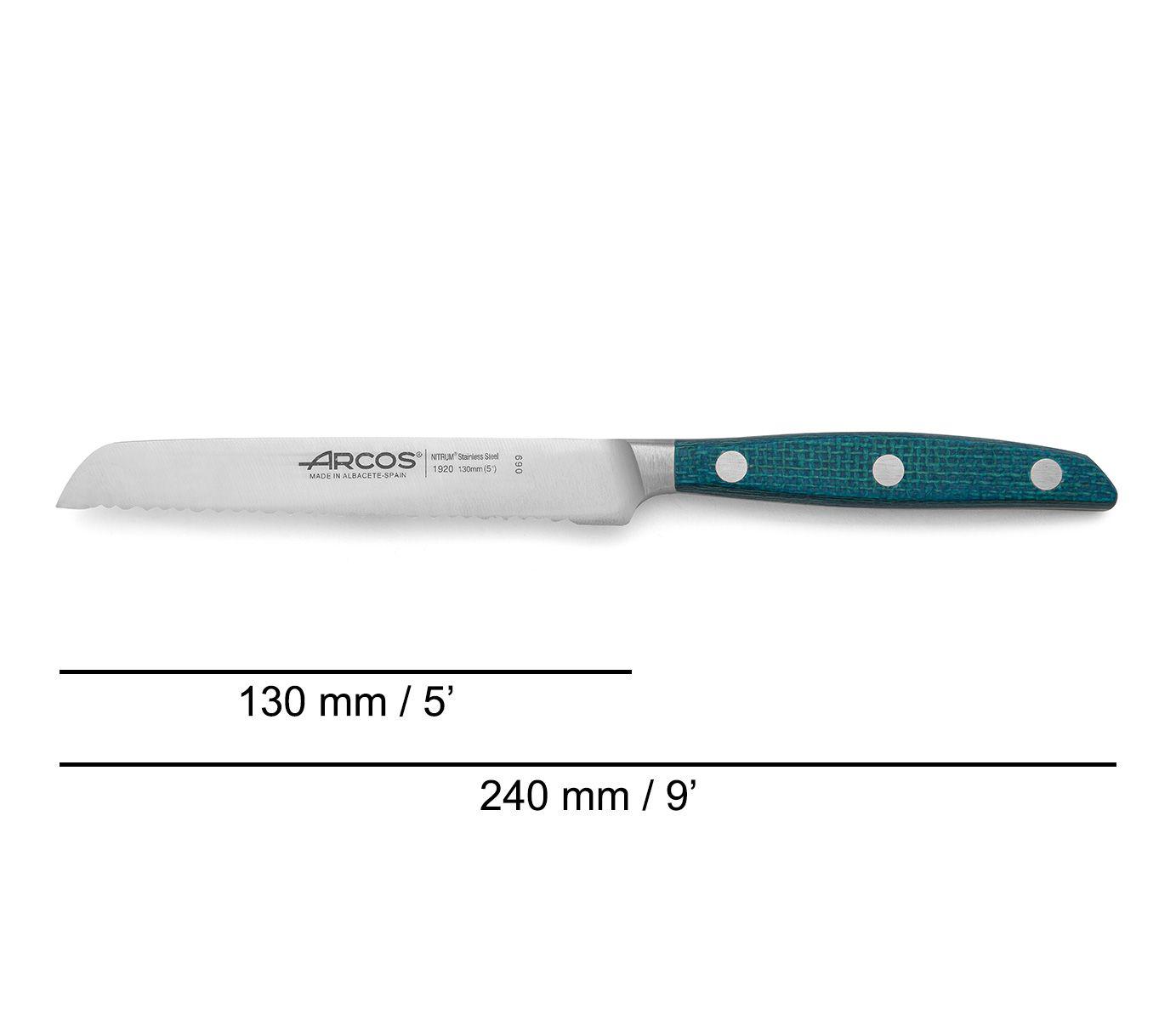 Cuchillo tomatero 130 mm Arcos Brooklyn con mango de micarta azul