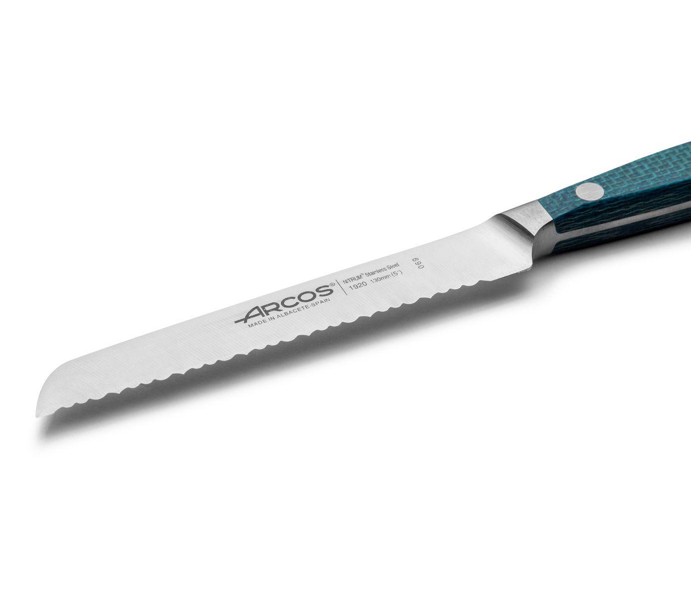 Cuchillo tomatero 130 mm Arcos Brooklyn con mango de micarta azul