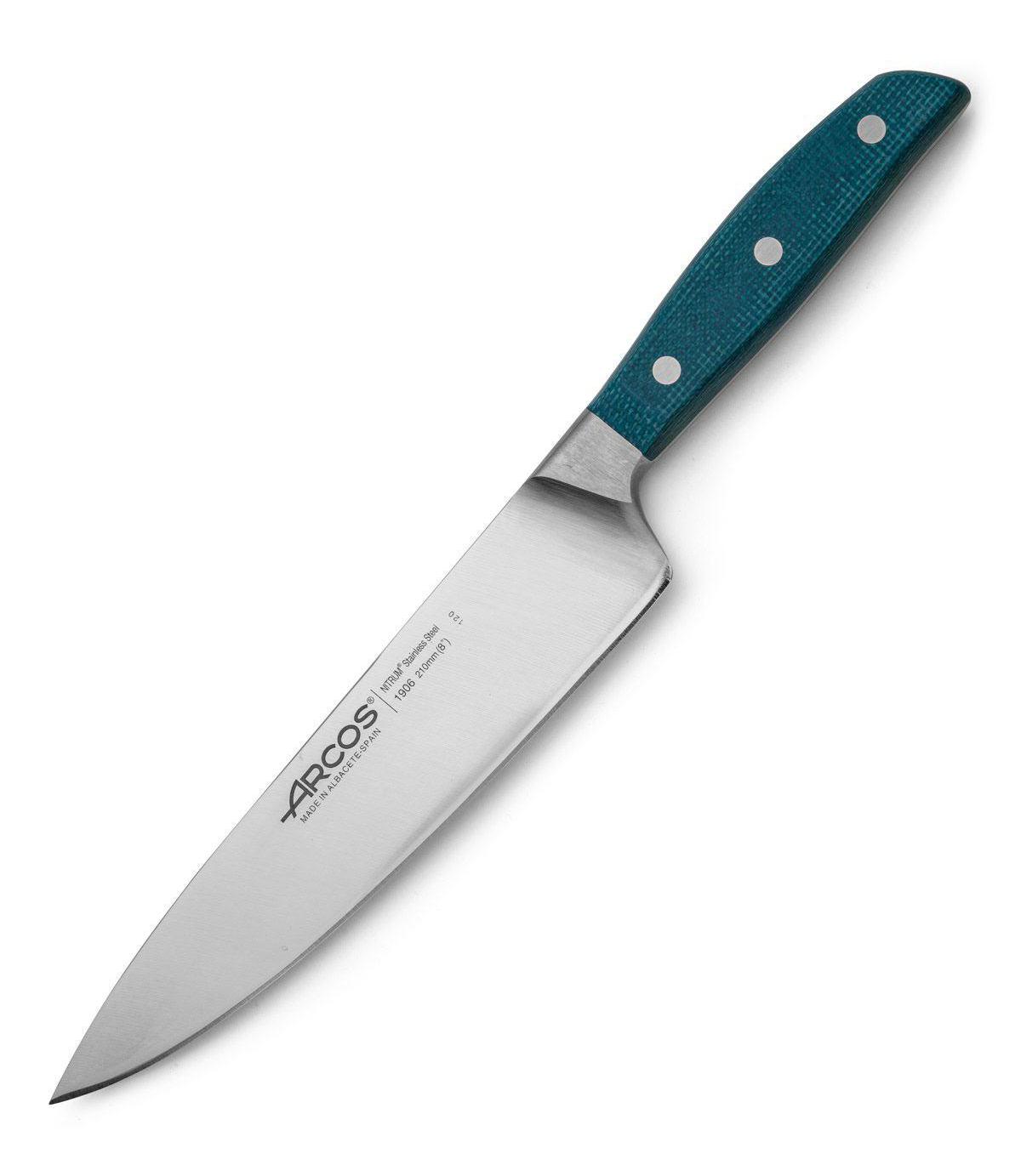 Cuchillo cocinero 210 mm Arcos Brooklyn con mango de micarta azul