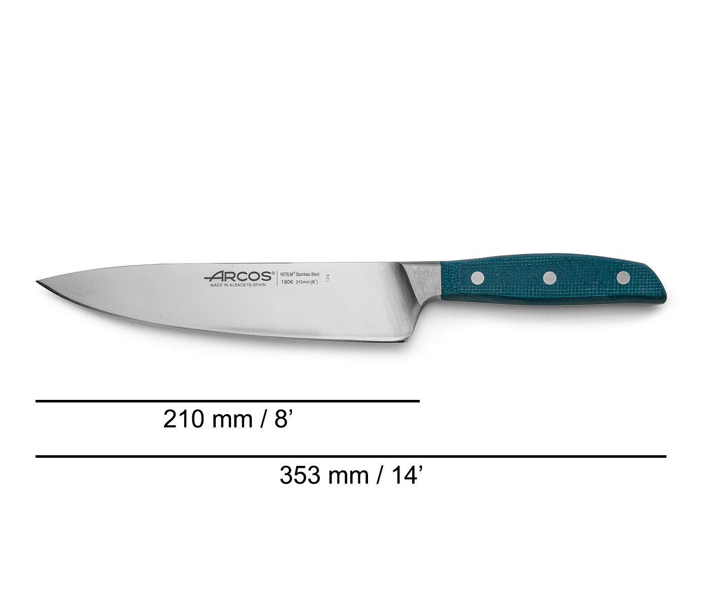 Cuchillo cocinero 210 mm Arcos Brooklyn con mango de micarta azul