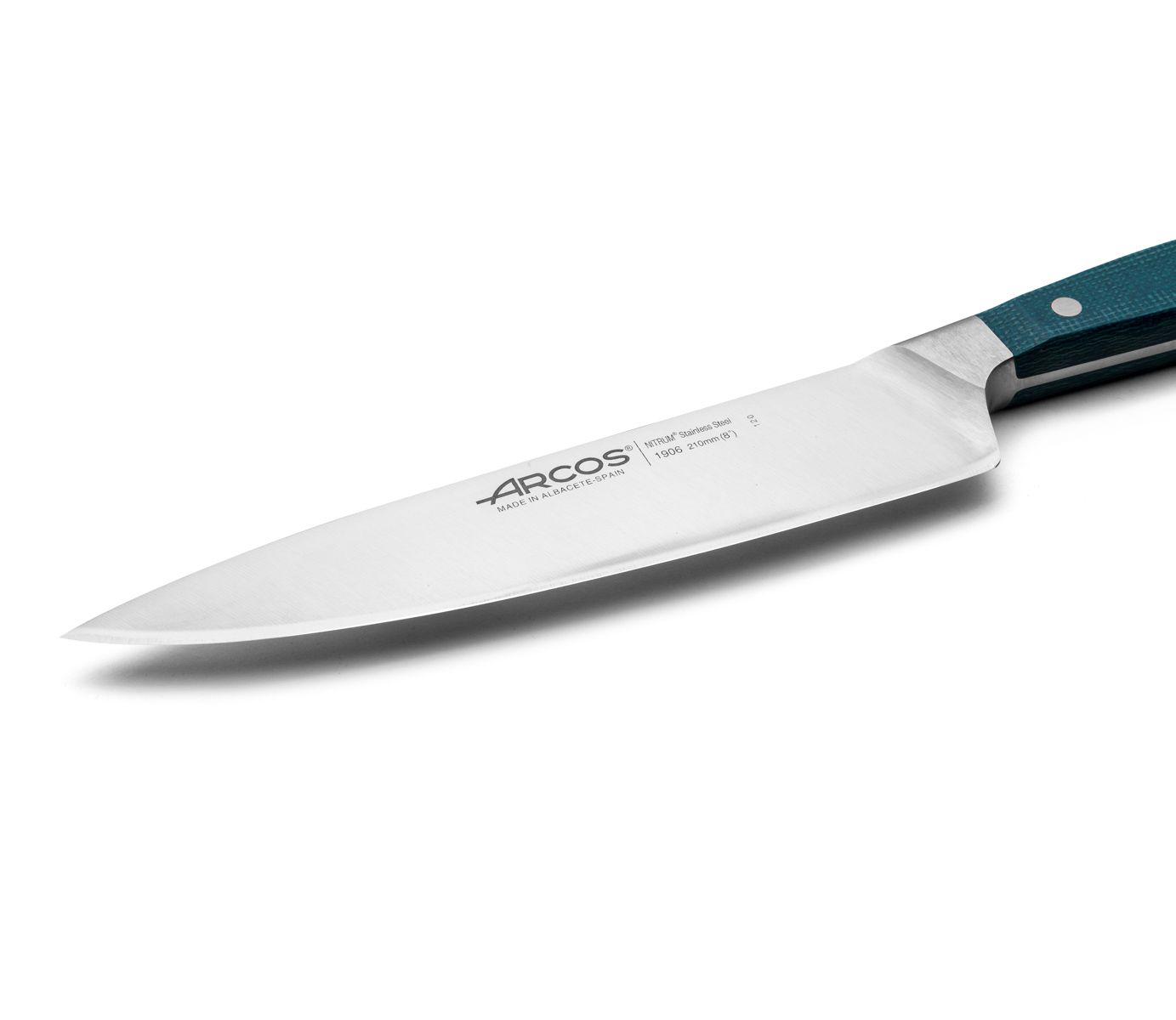 Cuchillo cocinero 210 mm Arcos Brooklyn con mango de micarta azul