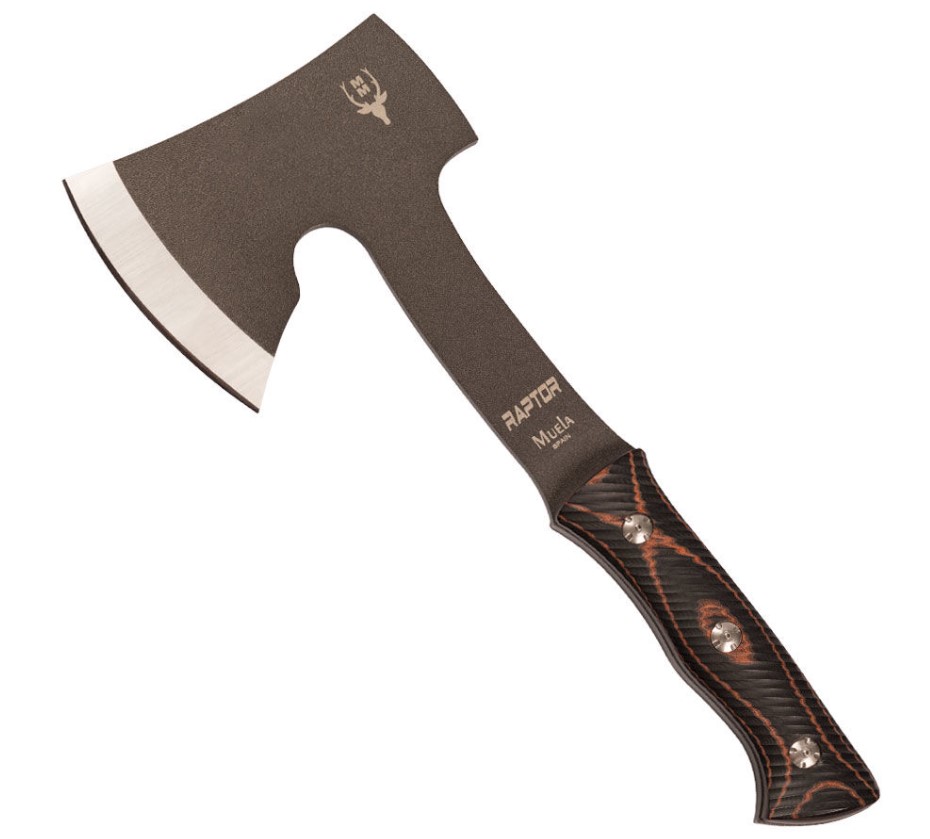 Hacha táctica Muela Raptor con mango de micarta texturizada y ho...