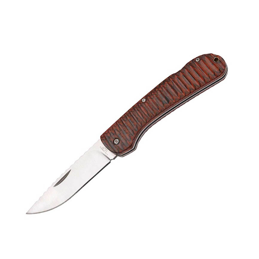 Navaja con mango rojo de madera de pakka y hoja de 8.7 cm con bac...