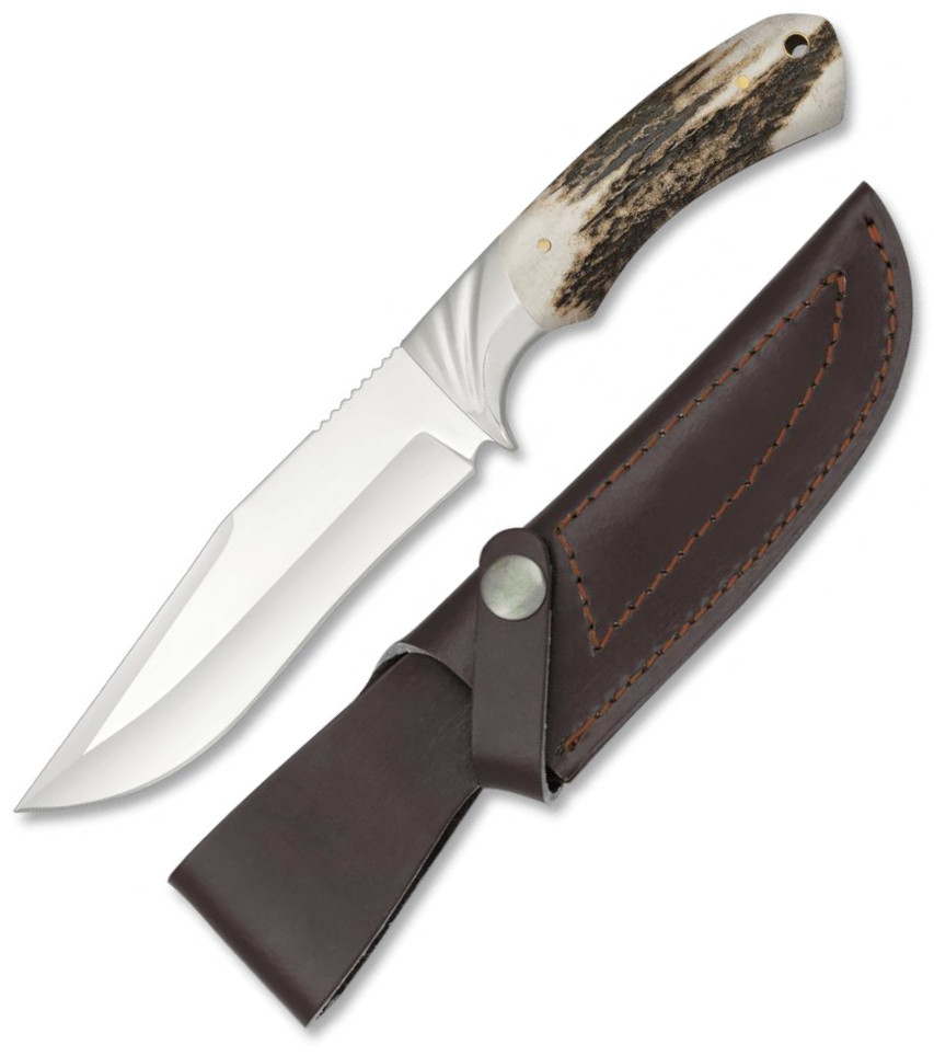 Cuchillo de caza de Albainox con funda de piel, virola de acero, ...