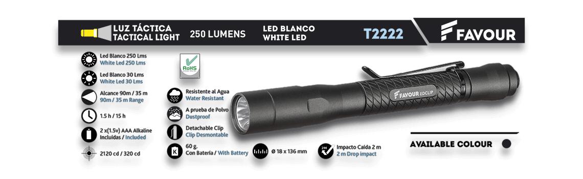Linterna táctica Favour Light con led blanco de 250 lumens resis...