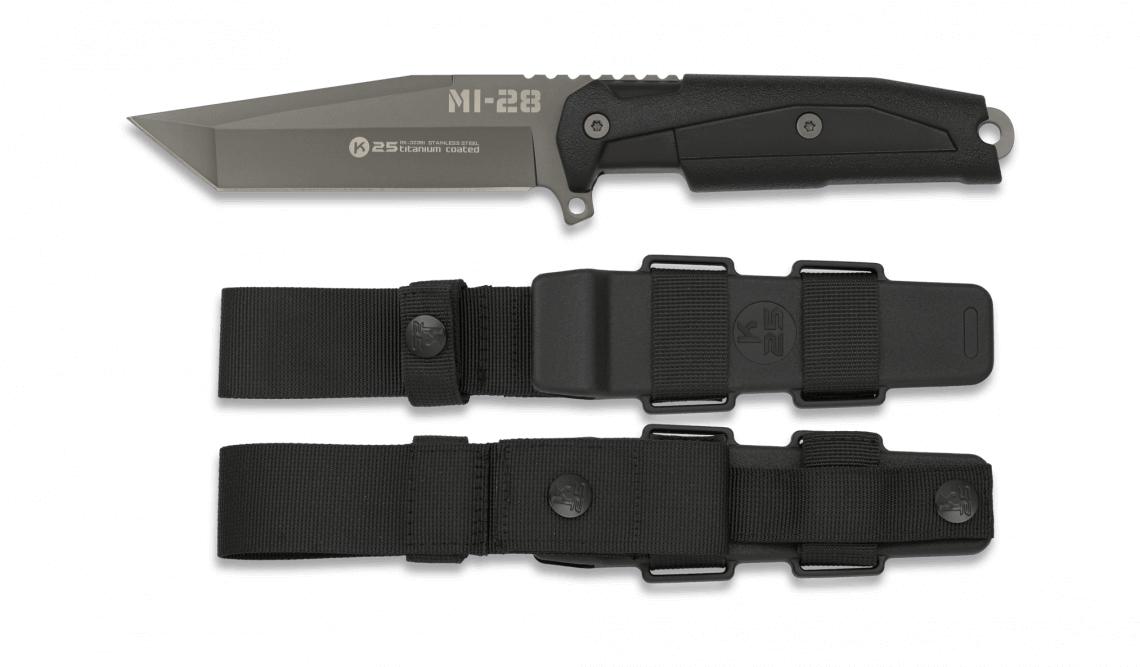Cuchillo K25 táctico MI-28 con hoja de 11,5 cm y longitud total de 23,5 cm