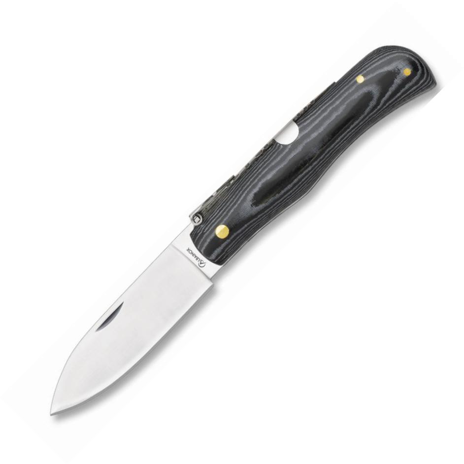 Navaja ALBAINOX con bloqueo de palanquilla mango de mikarta negra y hoja de acero carbono de 8,3 cm