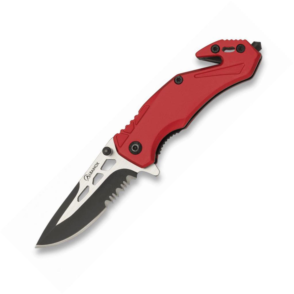 Navaja táctica de seguridad roja Albainox con clip y hoja de 5,8 cm