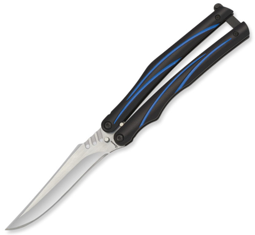 Navaja mariposa Albainox con mango de aluminio negro y azul, peso...