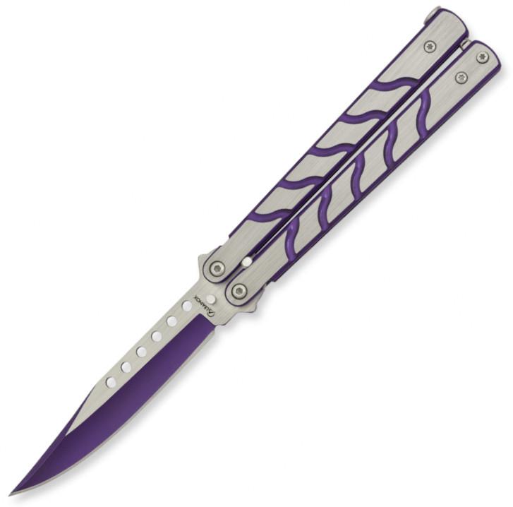 Navaja mariposa Albainox morada con mango de acero cepillado y mo...