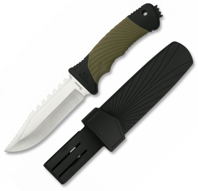 Cuchillo táctico de Albainox con hoja serrada de 11,2 cm y funda ABS incluida