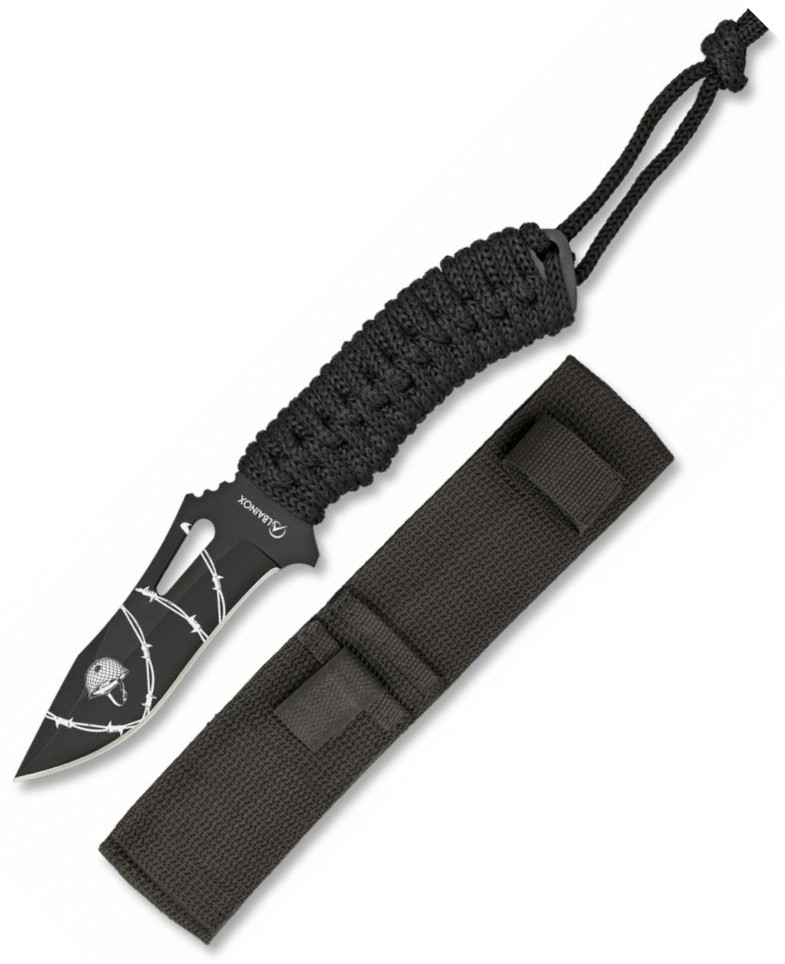 Cuchillo táctico Albainox encordado negro con funda de nylon y hoja de 10 cm