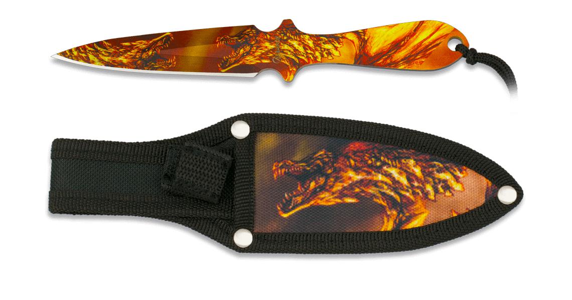 Cuchillo lanzador grabado 3D de dragón con longitud total de 16,...