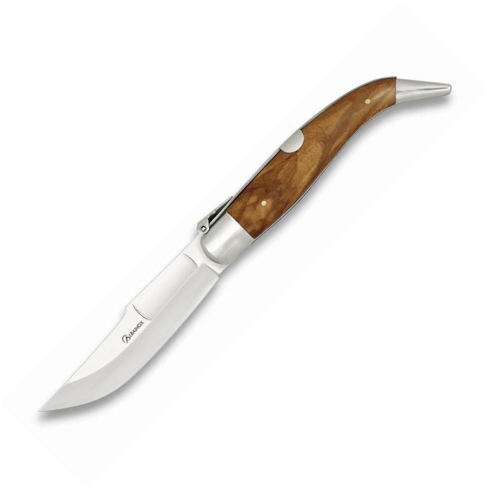 Navaja TEJA Nº0 Albainox con mango de olivo, hoja de 8,2 cm y vi...