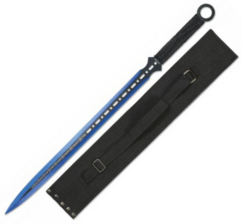 Machete con hoja de 52.5 cm negra y azul y mango encordado negro