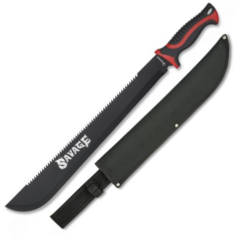 Machete latino con hoja de 45.7 cm negra con sierra y mango de AB...