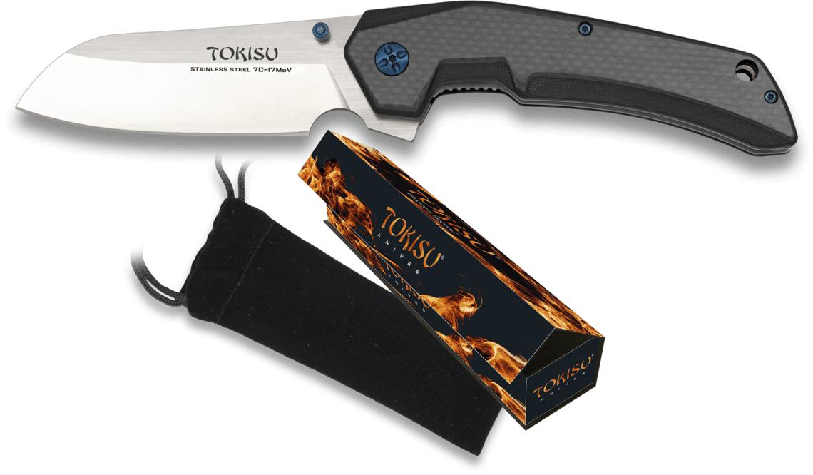 Navaja con mango de fibra de carbono y G10, clip, funda de tercio...