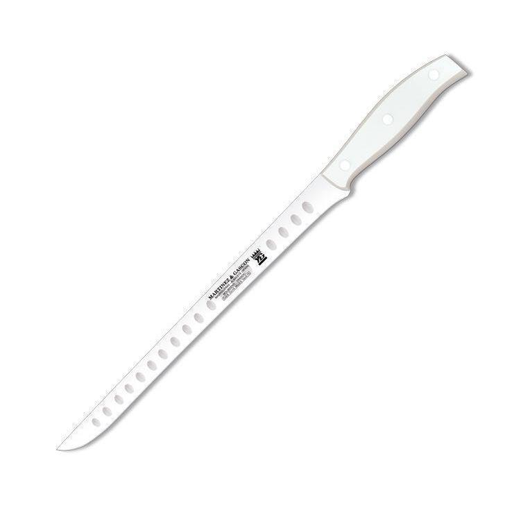 Cuchillo jamonero alveolado de 285 mm y mango de pom blanco Marti...