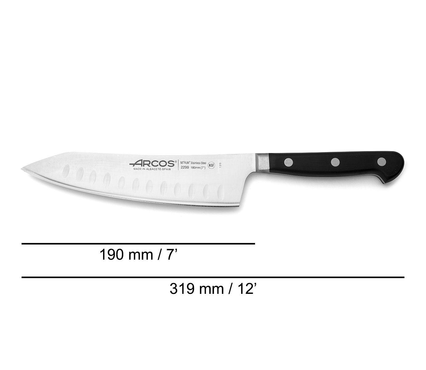Cuchillo Rocking Santoku con mango de polipropileno negro Arcos Opera