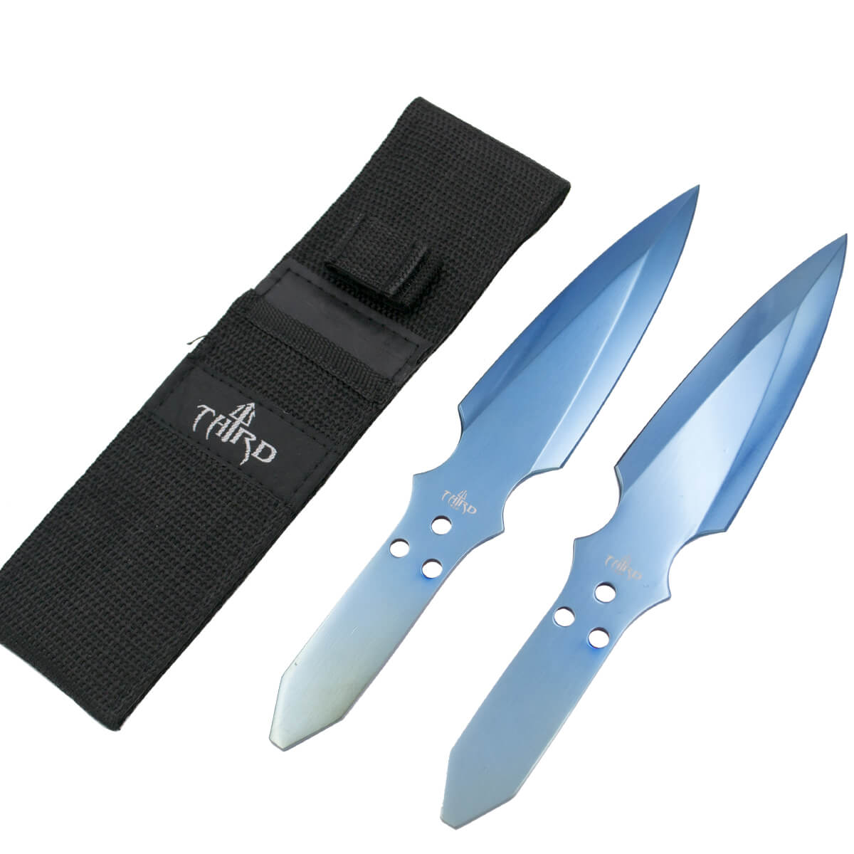 Set de 2 cuchillos lanzadores con hoja bañada en titanio azul br...