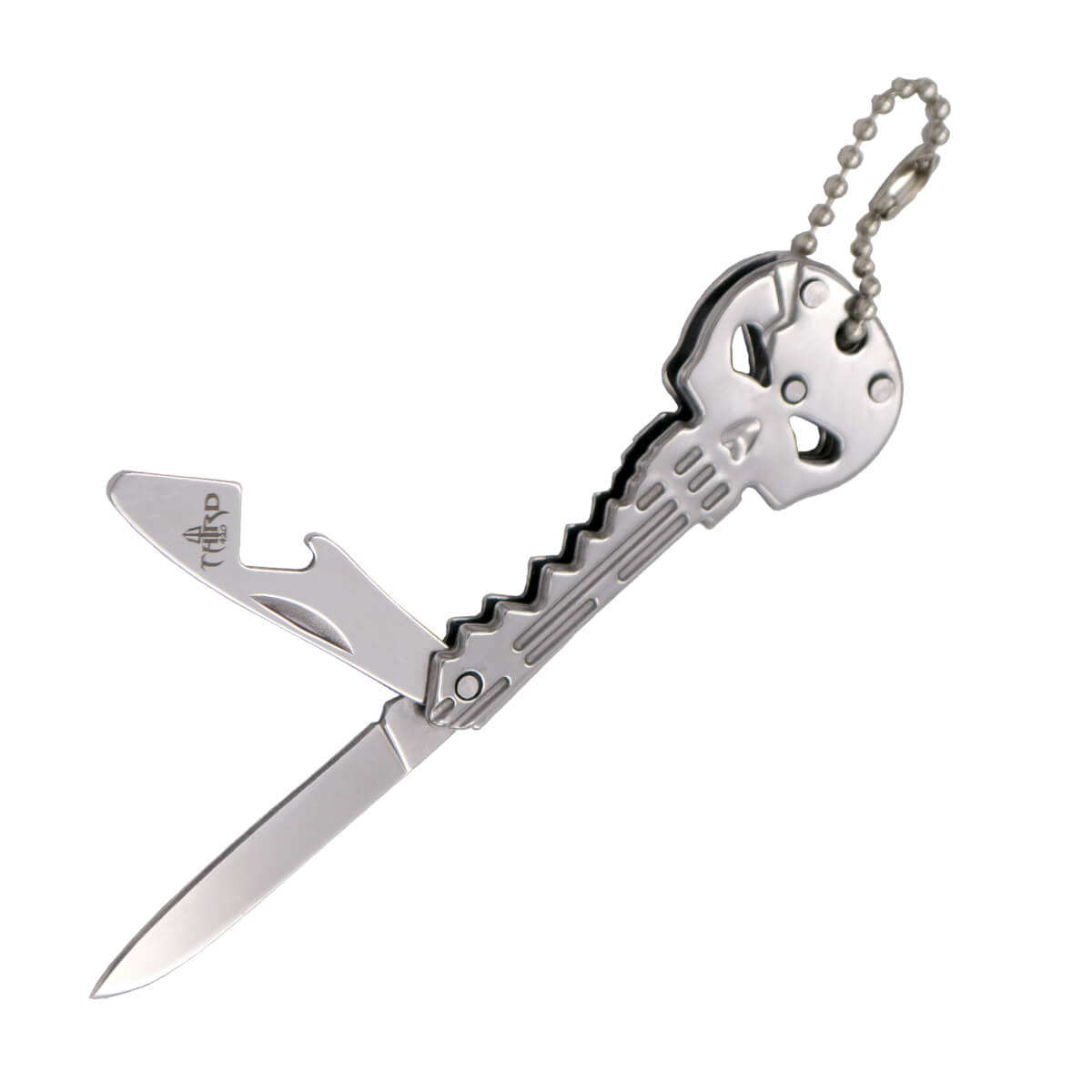 Navaja llavero calavera de acero inox plateado con hoja de 4,6 cm